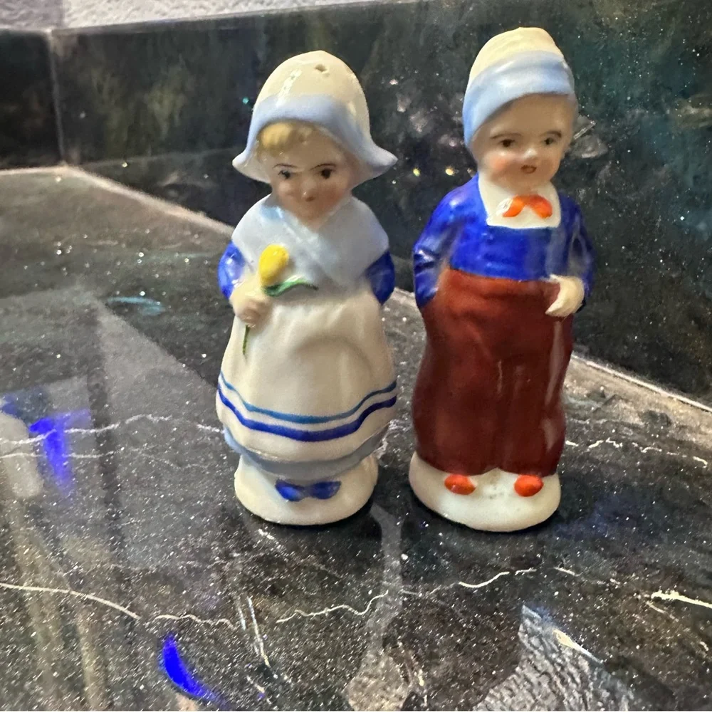 Salt and Pepper Shakers Vintage Japanese Ceramic Dutch Boy and Girl Antique Set